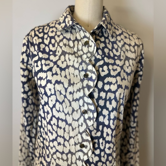 GANNI Leopard Print Long Sleeve Cotton Poplin Shirt | Total Eclipse Sz 36 - Picture 5 of 9